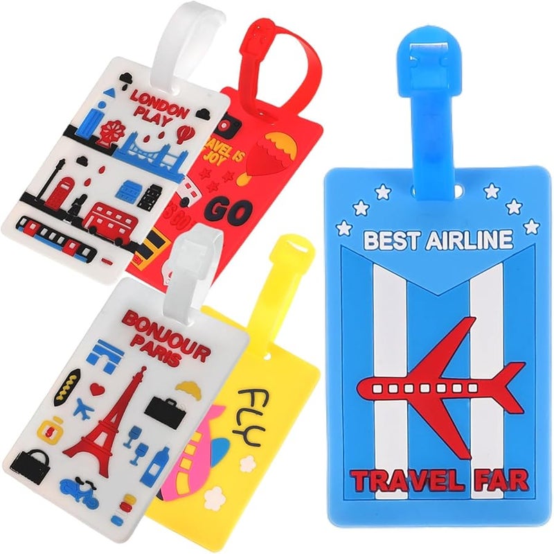 5Pcs PVC Cartoon Luggage Tags For Travel Suitcase With Airplane Hot Air Balloon Designs - Image 1